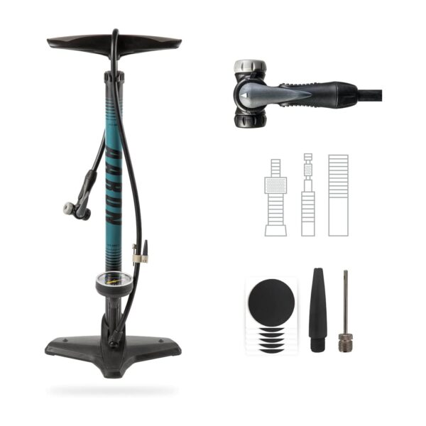 AARON Luftpumpe Sport One in Blau Fahrrad-Stand-Pumpe für alle Ventile mit Manometer