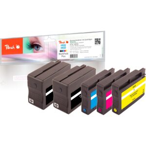 Peach HP 932  5 Druckerpatronen (2*bk