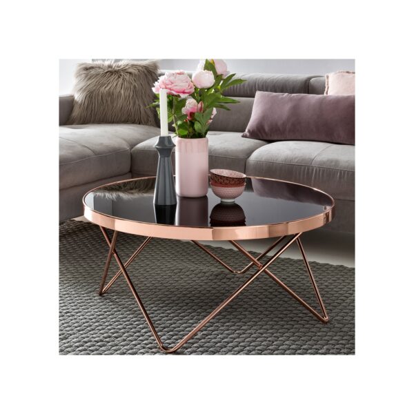 FineBuy Couchtisch Glas ø 82 cm Kupfer Wohnzimmertisch Modern
