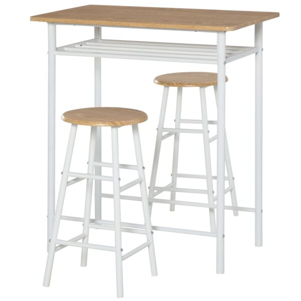 HOMCOM Bartisch-Set 3-teiliges Bar-Set bestehend aus einem Tisch und 2 passenden Hockern Weiß