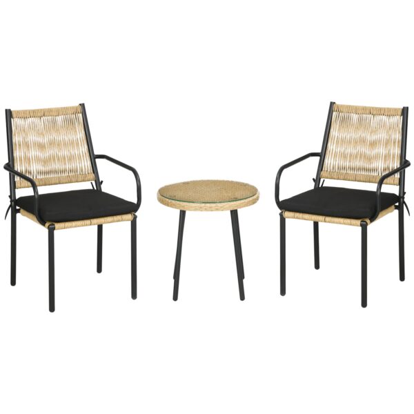 Outsunny Rattan Bistro-Set mit 2 Stühlen schwarz