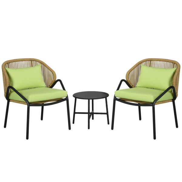 Outsunny Gartenbistro-Set mit Beistelltisch und Sitzkissen grün 65L x 60B x 77H cm