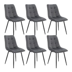 Juskys Esszimmerstühle Blanca 6er Set - Samt Stühle gepolstert - Stuhl Esszimmer & Küche Dunkelgrau