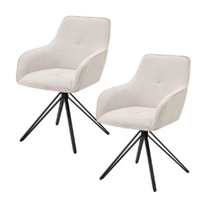 Juskys Drehstuhl Clyde 2er Set mit Armlehne & Stoff Bezug - Esszimmerstuhl modern Cord Beige