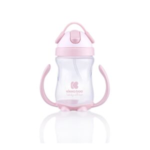 Kikkaboo Trinklernbecher 300ml mit Strohhalm Schnabeltasse Griffe Schutzdeckel rosa