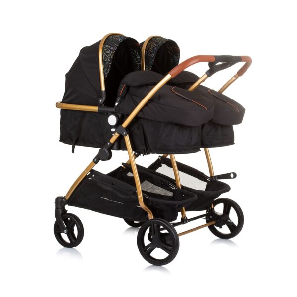 Chipolino Geschwisterkinderwagen Duo Smart klappbar umbaubar verstellbar Fußsack schwarz gemustert