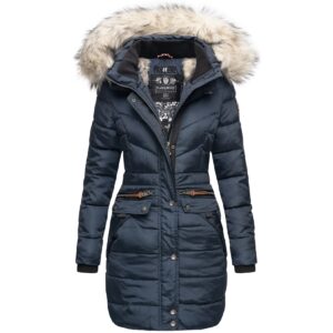 NAVAHOO Damen Stylischer Steppmantel Winter Parka mit edlem Fellimitat Paula