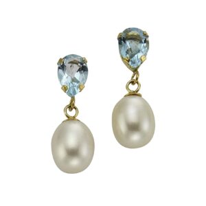 Fascination by Ellen K. Ohrringe Gold 333 Perle weiß Topas blau (beh.)