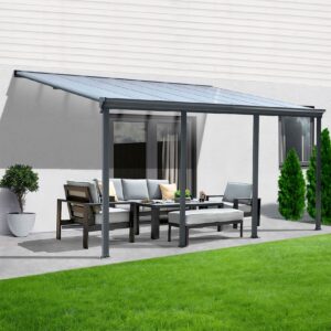 Terrassenüberdachung Aluminium 618 cm als Bausatz Sichtschienen und Hohlkammerplatten Grau