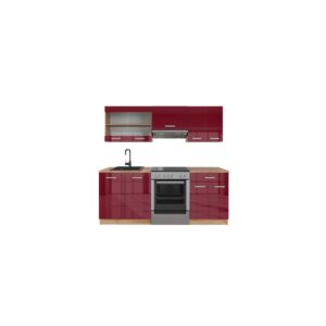 Vicco Küchenzeile Küchenblock Einbauküche R-Line 200 cm Front Bordeaux