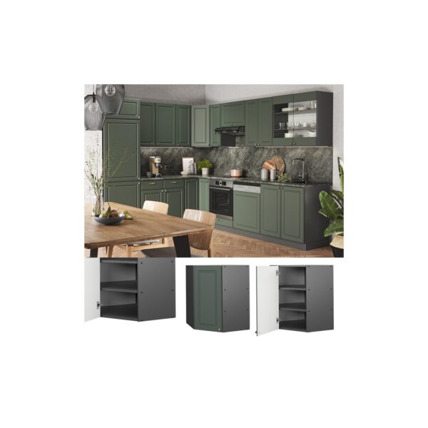 Vicco Eckhängeschrank Küchenschrank Küchenmöbel Fame-Line Anthrazit Grün-Gold Landhaus 57 cm Küche Einbauküche Eckküche Hängeschrank Drehtür Einlegeboden Küchenzeile