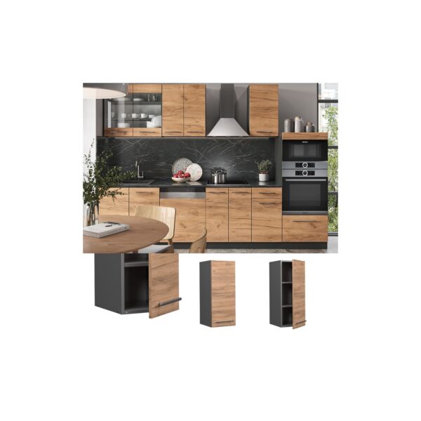 Vicco Hängeschrank Küchenschrank Küchenmöbel Fame-Line Anthrazit Eiche modern 30 cm Küche Einbauküche Hängeschrank Drehtür Einlegeboden Küchenzeile