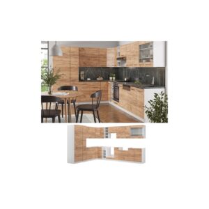 Vicco Eckküche Küchenzeile Einbauküche Fame-Line Weiß Eiche 257x347 cm modern Spülenunterschrank Unterschrank Herdumbauschrank Hängeschrank Kühlumbauschrank Apothekerhochschrank Blende