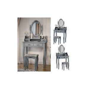 Vicco Schminktisch Frisiertisch Kosmetiktisch Meghan Grau Schminkspiegel Hocker 75x147 Barock Schlafzimmerkommode Schminkkommode Schwenkspiegel Schublade Aufbewahrung Frisierkommode Make-Up-Tisch