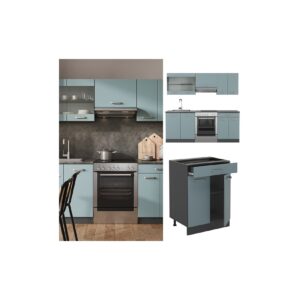 Vicco Küchenzeile R-Line Solid Anthrazit Blau Grau 200 cm modern Küchenschränke Küchenmöbel